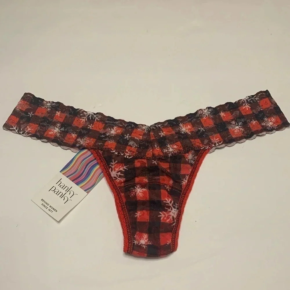 Hanky Panky Low Rise Lace Thong Panty Red Plaid NWT